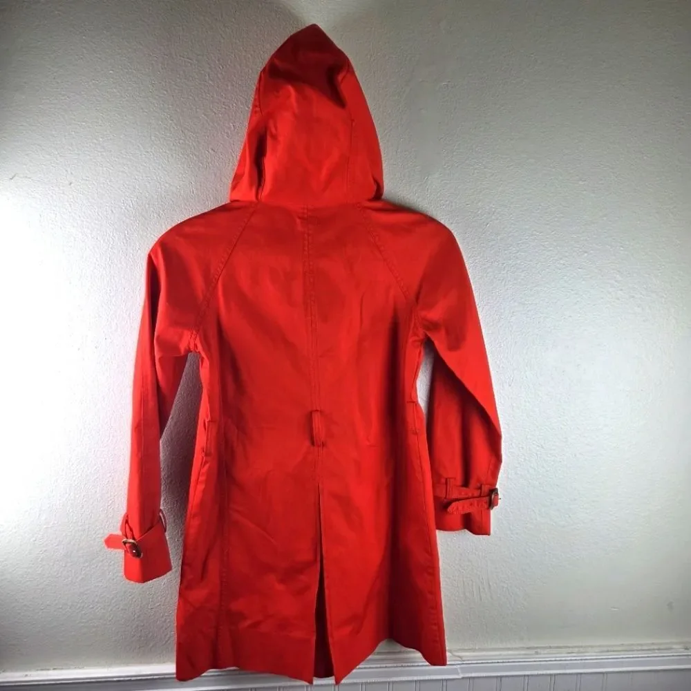 Women's J.Crew Bright Orange Winter Raincoat Hooded Jacket Size 00/XXS